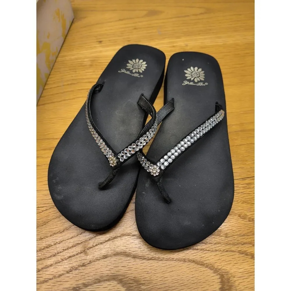 Yellow Box Rhinestone Flip Flops Wedge Heel Sandals Women's‎ size 6